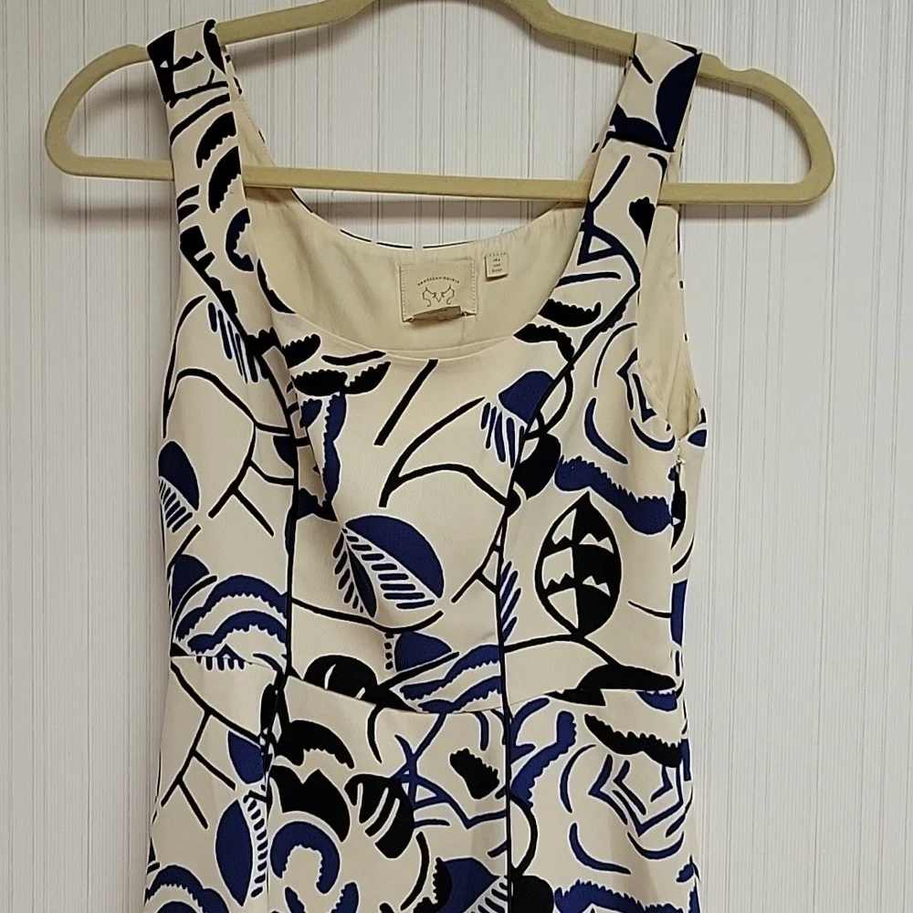Vanessa Virginia Anthropologie women's sleeveless cream black blue dress sz 0 - Picture 2 of 6